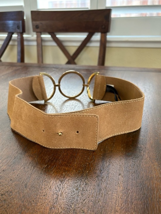 Bebe Open Circles Suede Waist Belt Women M/L Brown Genuine Leather  Boho main image 4